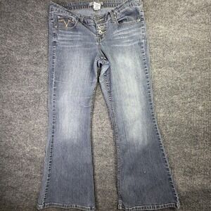 Y2K Bootcut Jeans Women's XS‎ Mid Rise Faded Wash Embroidered Pockets Vintage